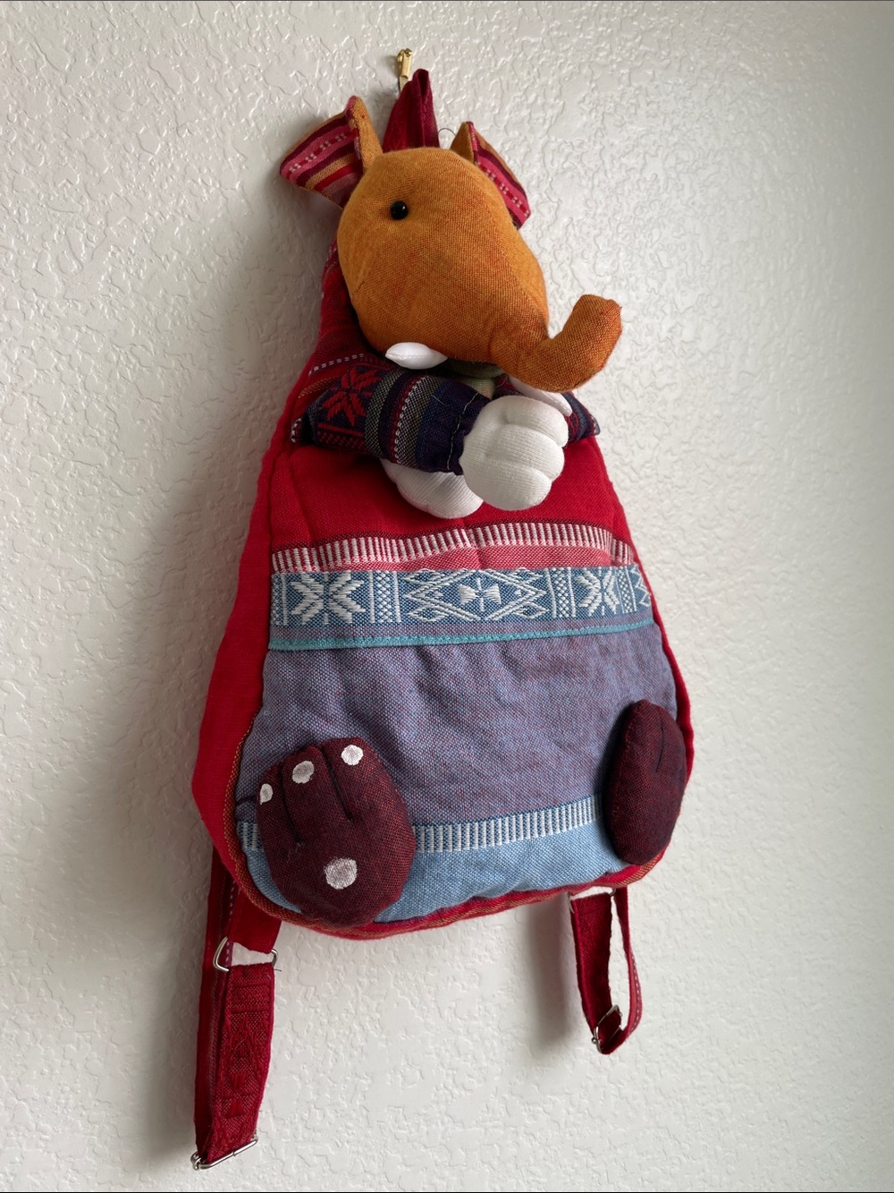 Mini Plush Elephant Backpack - Red and Orange